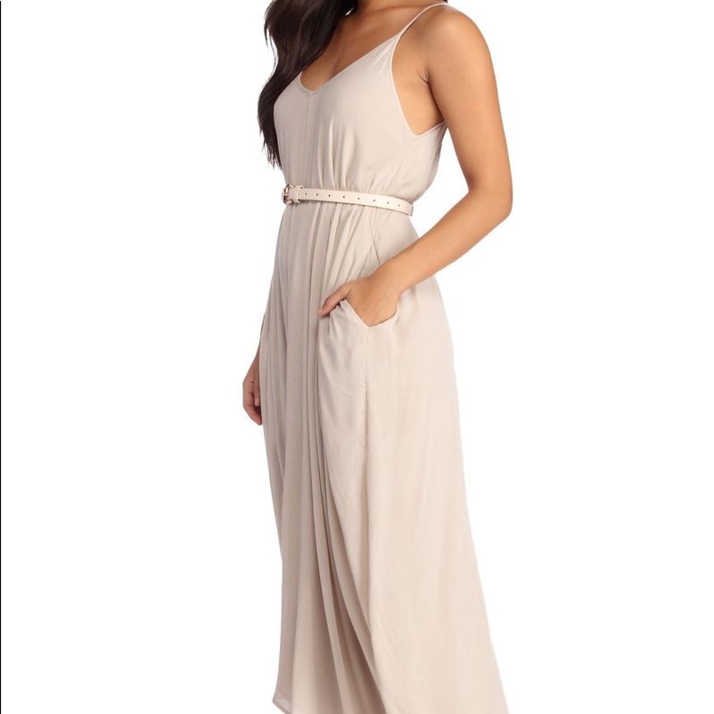 Taupe casual linen maxi dress